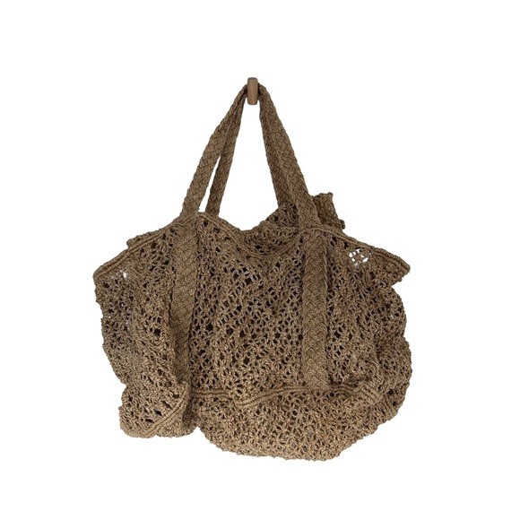 Handmade Tan Woven Crochet Hobo Bag Tote Boho Beach Summer Market Purse OS - Picture 2 of 4